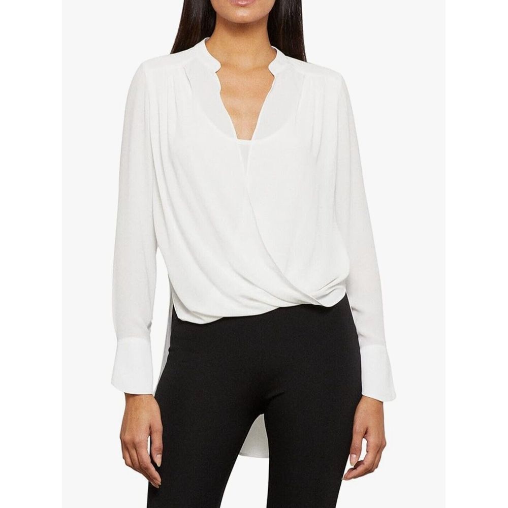 BCBGMAXAZRIA Women's Relaxed Long Sleeve Crew Neck Blouse White Size Small Surpl